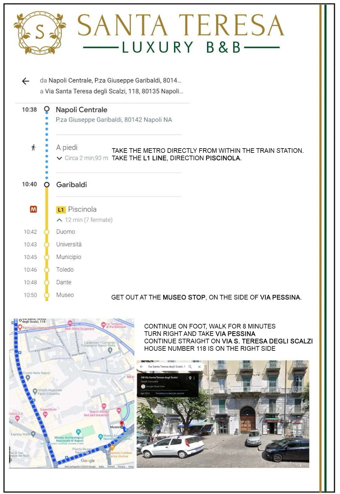 Indicazioni su come raggiungere il Santa Teresa Luxury Rooms a Napoli con i mezzi pubblici